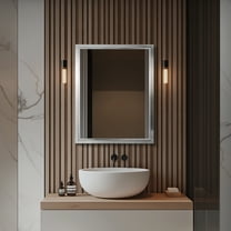 Head West Brushed Nickel and Chrome Metal Framed Vanity Mirror for Bathroom - Beveled-Edge Bedroom Mirror with Z-Bar Brackets for Vertical & Horizontal Placement - 24"x30"