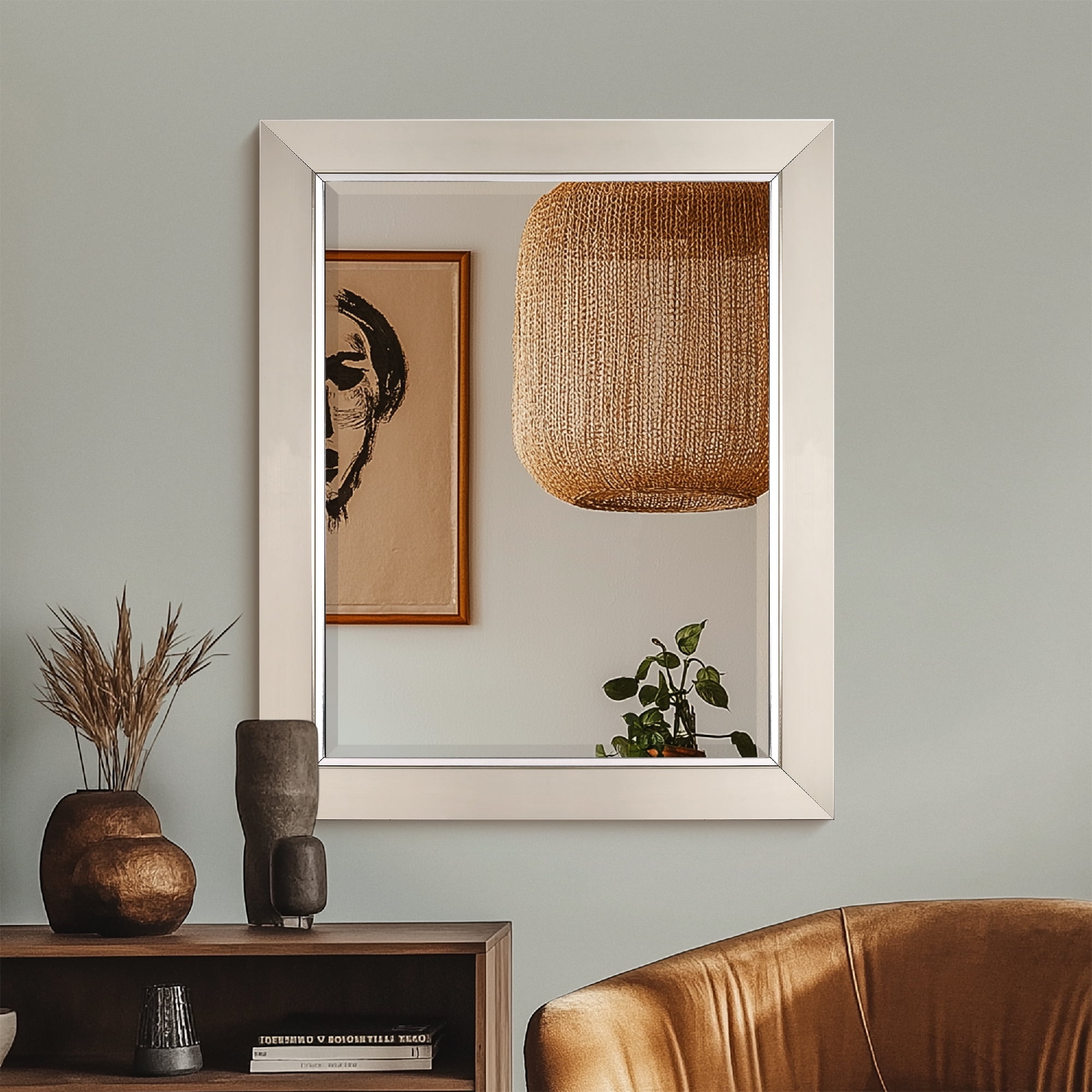 Head West Brushed Nickel Frame Vanity Mirror with Chrome Liner - 27.5" x 33.5"