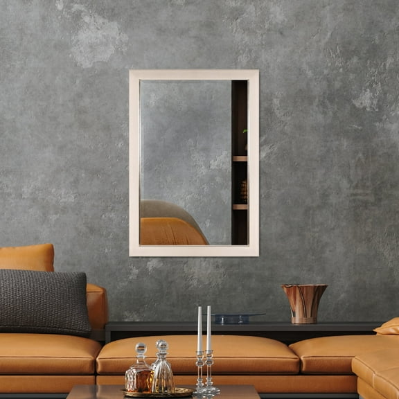 Head West Brushed Nickel Metal Rectangular Framed Beveled Wall Mirror with D-Ring Hanger - 28" x 40"