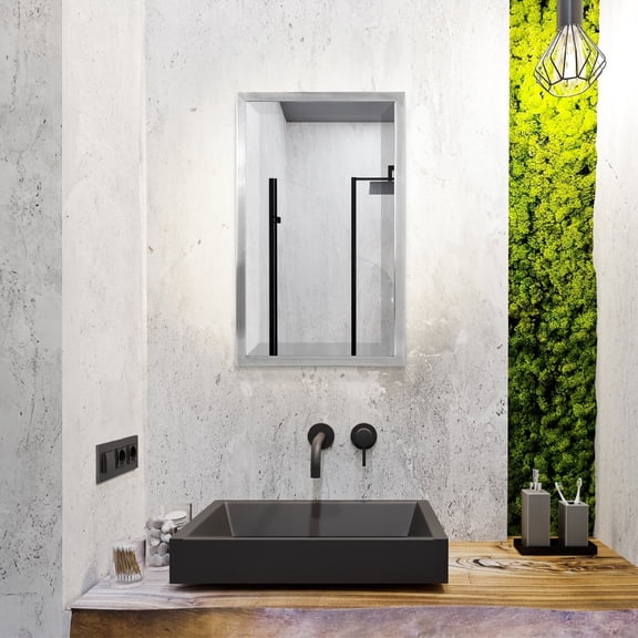 Head West Brushed Nickel Stainless Steel Framed Wall Mirror - 13" x 25.5"