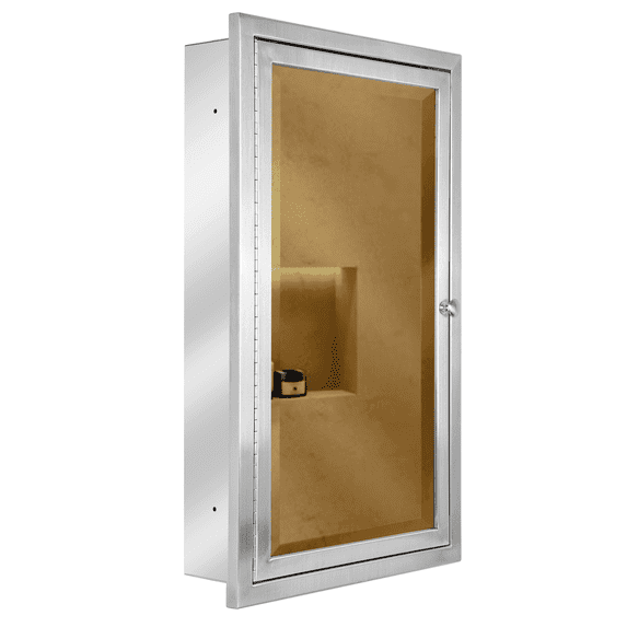 Head West Brushed Nickel Stainless Steel Recessed Medicine Cabinet Framed Accent Mirror - 16" x 26"