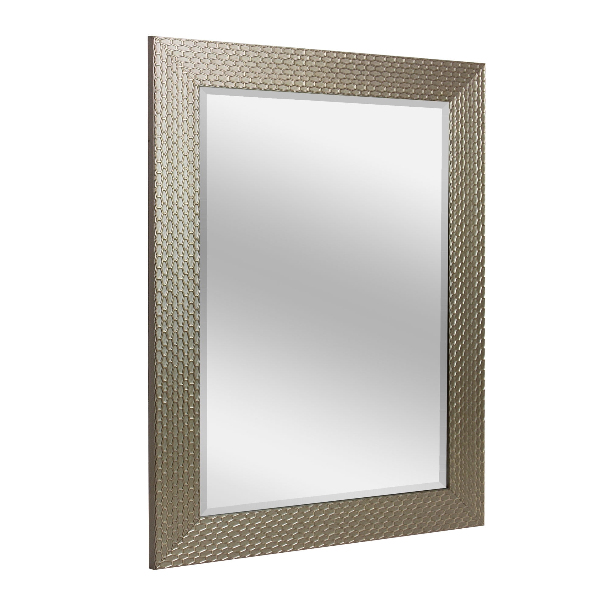 Champagne Silver Honeycomb Beveled Rectangular Wall Mirror