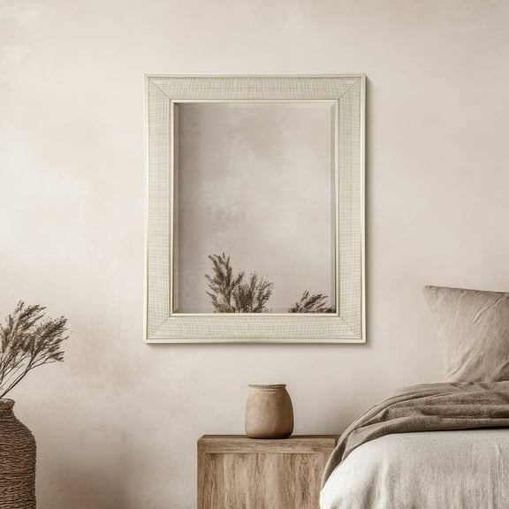 Head West Champagne Silver Pave Textured Rectangular Framed Wall Vanity Mirror - 29" x 35"