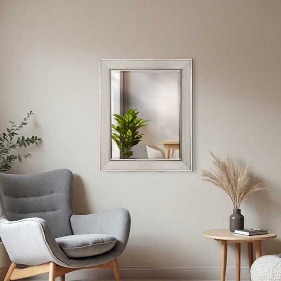 Head West Chrome Pave Textured Beaded Rectangular Frame Beveled Edge Modern Wall Accent Mirror - 29 x 35