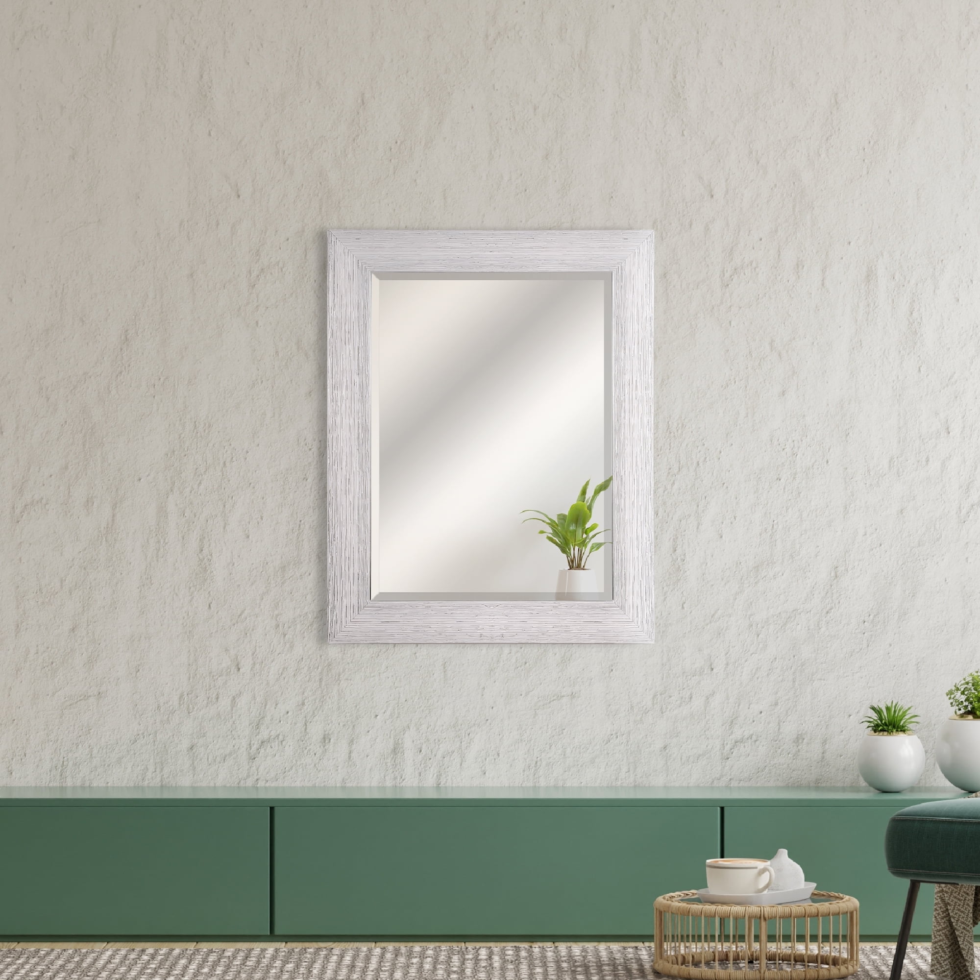 Rectangular Silver Polystyrene Framed Wall Mirror, 23" x 29"