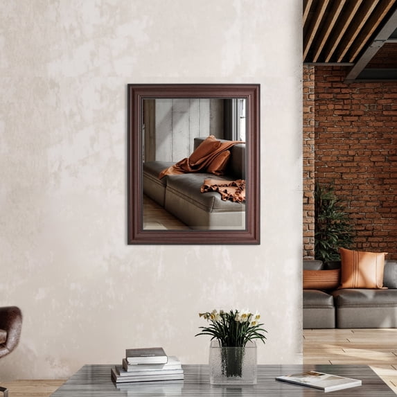 Head West Deep Cherry Rectangular Framed Beveled Accent Modern Wall Vanity Mirror - 28" x 34"