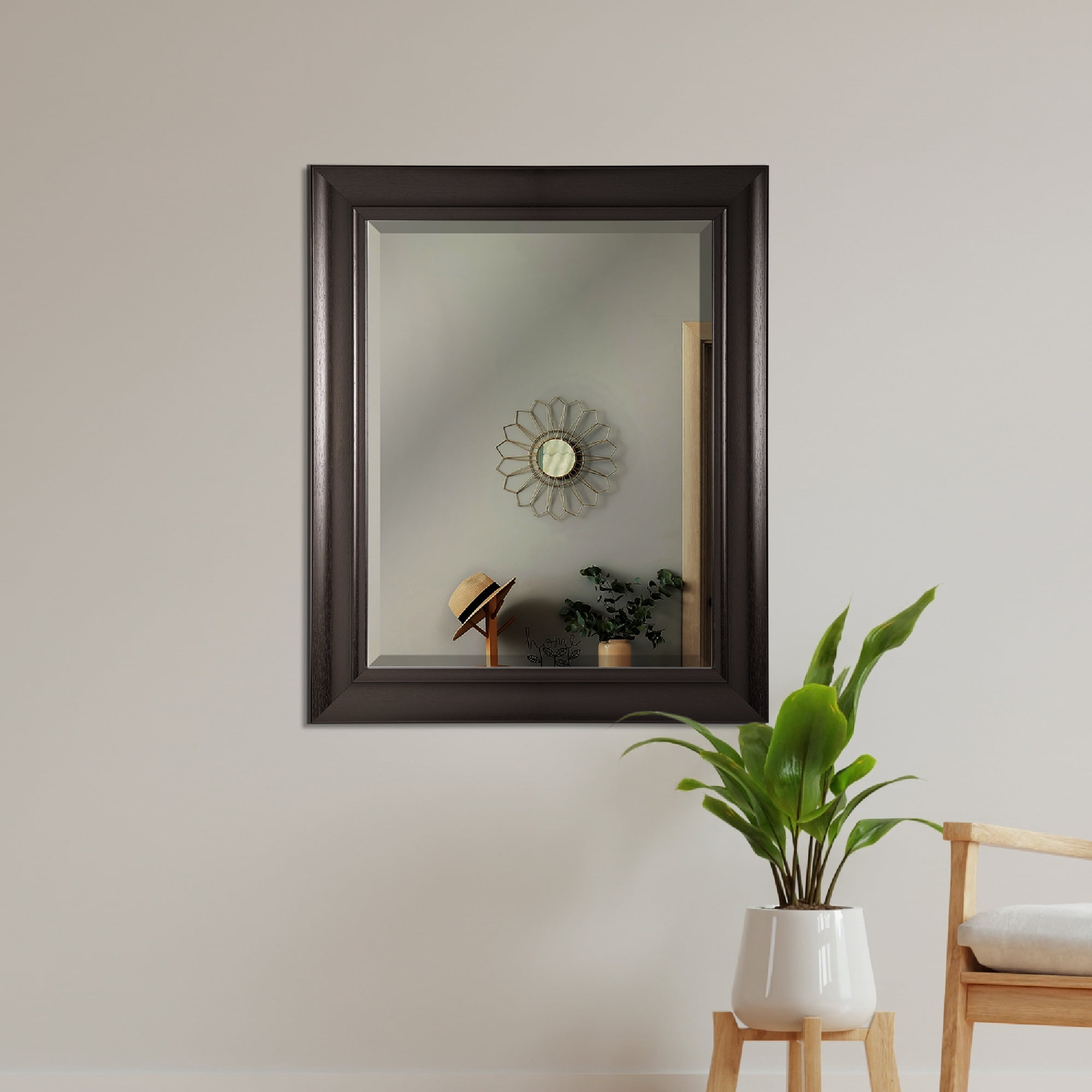 Espresso Elegance 28.5" x 34.5" Rectangular Wood Vanity Mirror
