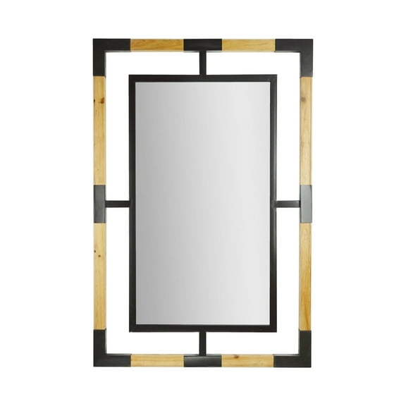 Head West Floating Mirror with Wood and Black Metal Mounted Bracket Frame Oriental Design Home Interior Wall Dcor Accent  Ideal for Entry Way and Living Room 24" x 36"