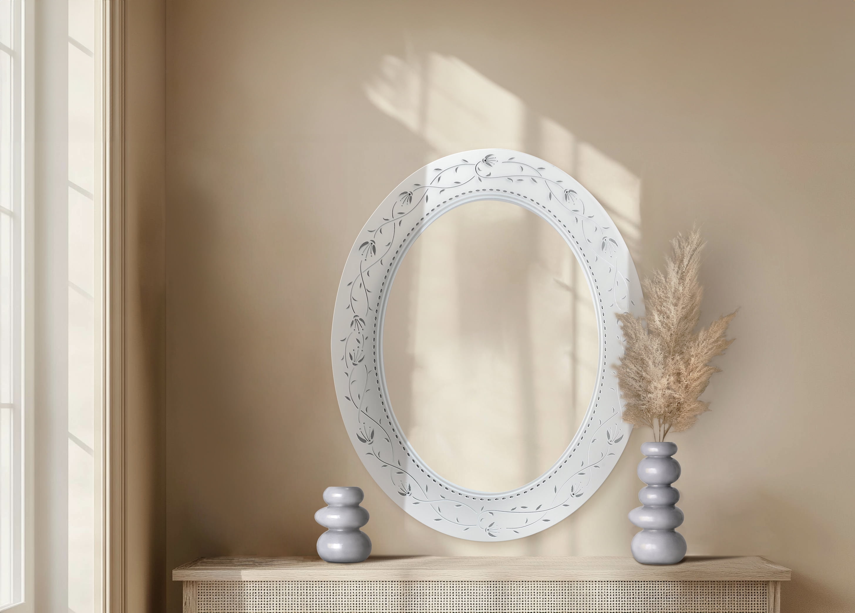 23" x 29" Frosted White Etched Glass Oval Vanity Mirror