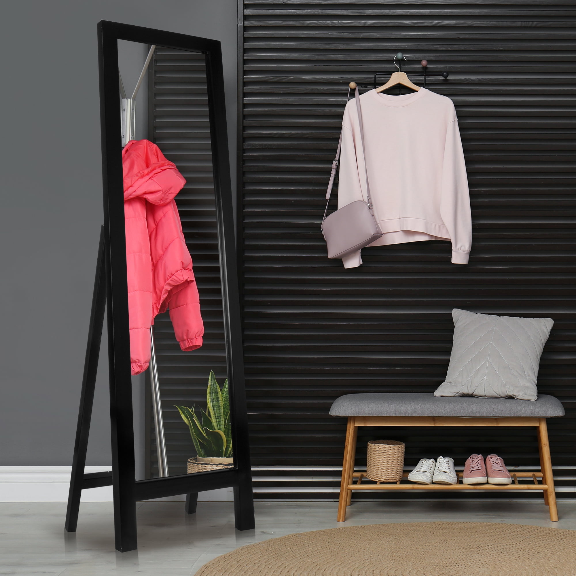 Minimalist Dark Espresso Full-Length Wood Standing Mirror - 18" x 64"