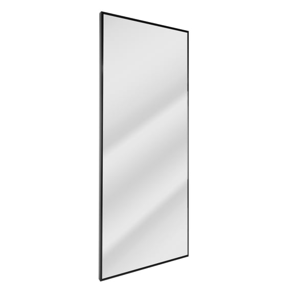 Head West Glossy Black Float Leaning Rectangular Framed Accent Wall Vanity Mirror - 25 x 64