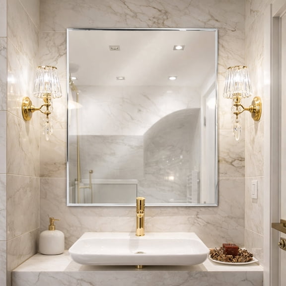 Head West Glossy Chrome Float Rectangular Decorative Framed Accent Wall Vanity Mirror - 24" x 30"