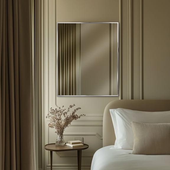 Head West Glossy Chrome Float Rectangular Framed Accent Wall Vanity Mirror - 30 x 36