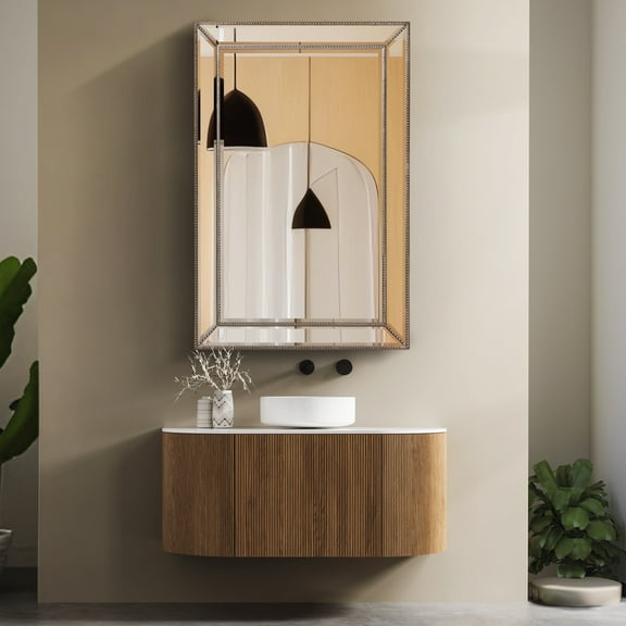 Head West Metro Beaded Champagne Silver Beveled Vintage Mirror for Wall Decor 24x36"