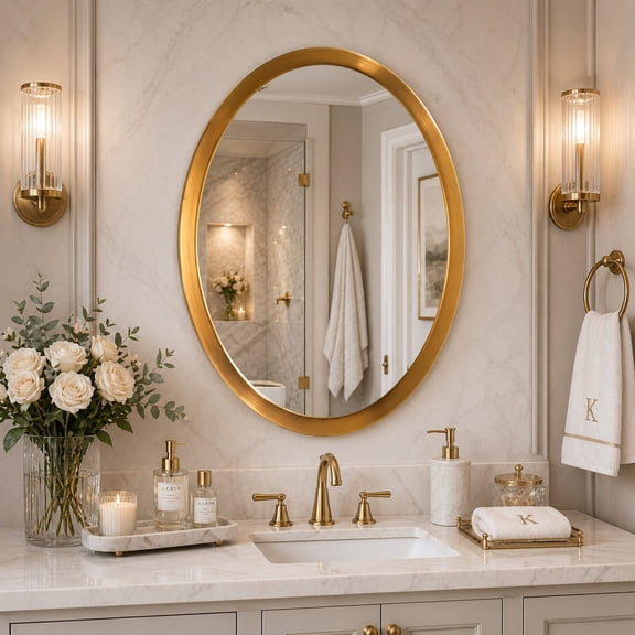 Head West Oval Brassy Gold Metal Framed Bathroom Mirror - 29" x 23"