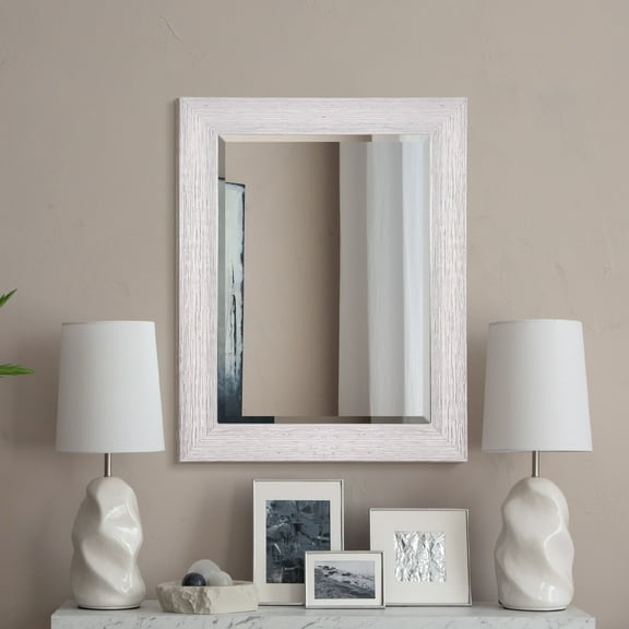 Head West Textured Chrome Rectangular Framed Beveled Accent Wall Vanity Mirror - 27.5 x 33.5