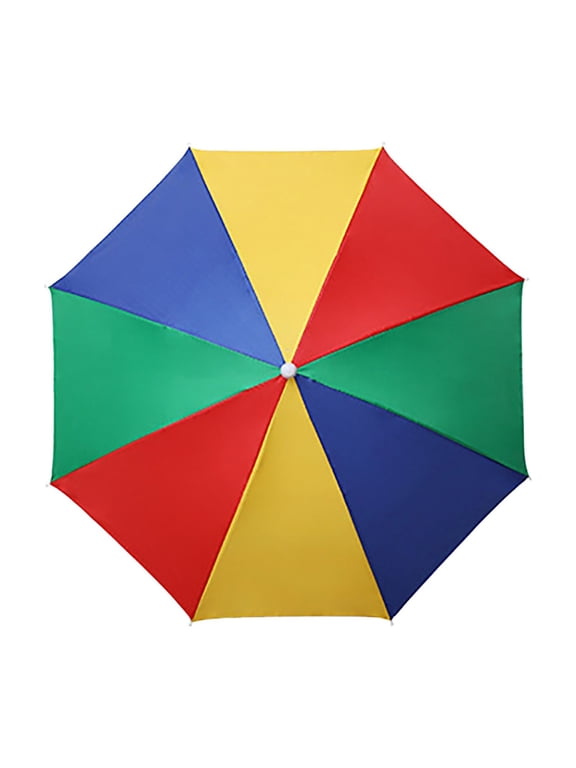 Head Worn Umbrella Hat for Outdoor Activities Fishing Umbrella Golf Umbrella Gardening Umbrella Hat with Elastic Band, Rainbow Waterproof Fishing Umbrella Hat for Adults Kids Women Men