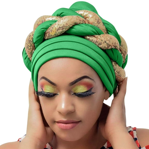 Head Wraps for Black Women, Yigetop Fashion Women Beading Braid Hat Muslim Ruffle Cancer Beanie Wrap Cap Sleep Caps Satin Lined Hair Bonnets Turbans for Women Green One Size