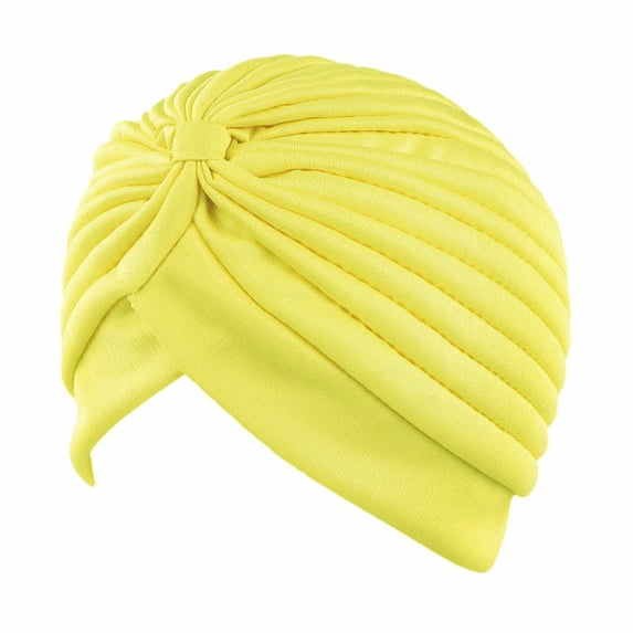 Comdrip Stretchy Turban Sleeping Head Accessories Caps for Women Chemo Head Wraps Cancer Pleated Headwraps Assorted for Patients Yellow