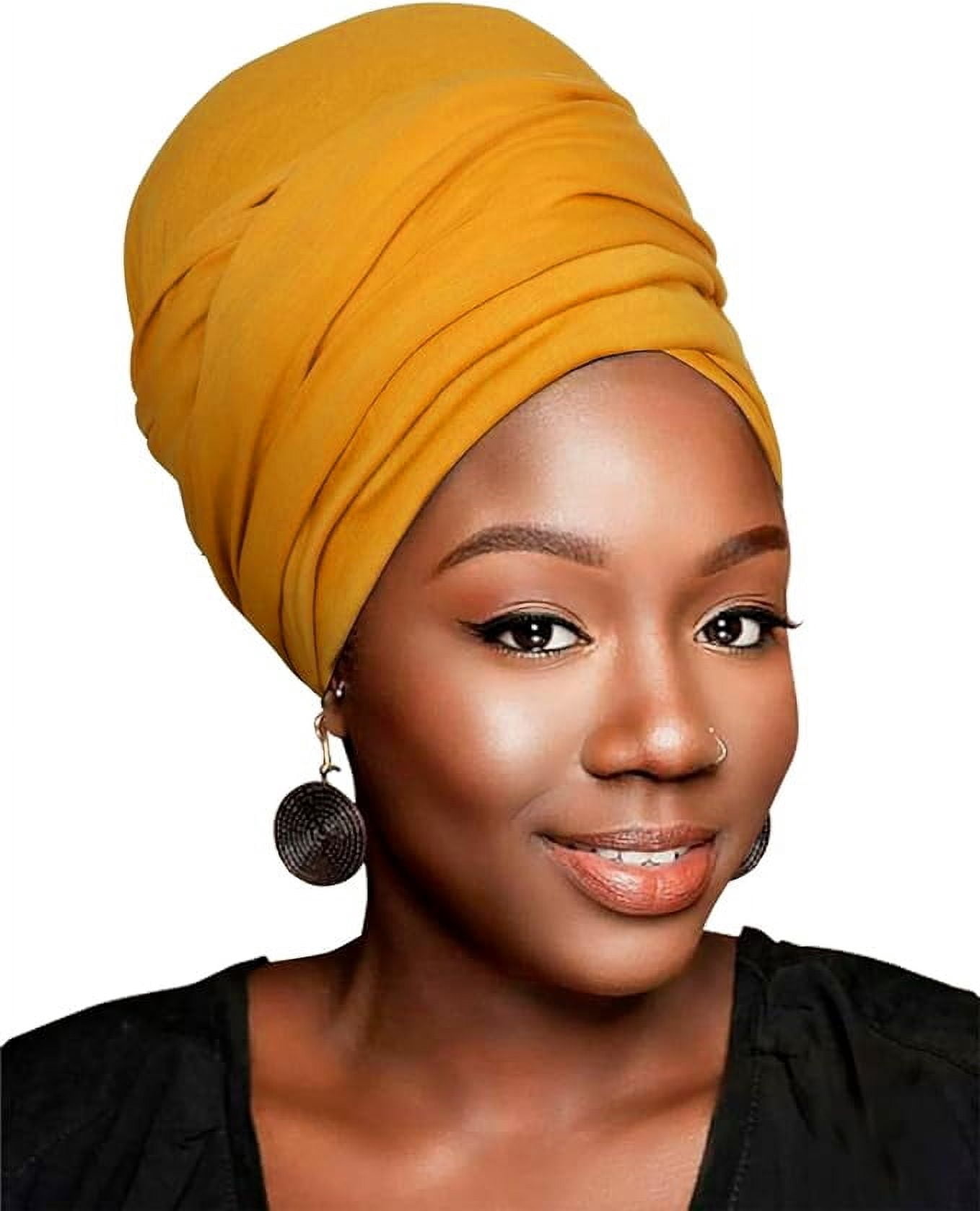 Head Wraps for Black Women African Lightweigt Turban Scarves 4 Pack Kachanaa African Turban Head Wrap Jersey Scarf - Ginger  main image 2