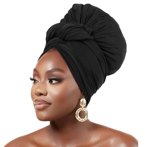 Head Wraps for Black Women Stretch Head Scarf Long African Hair Wraps,Black