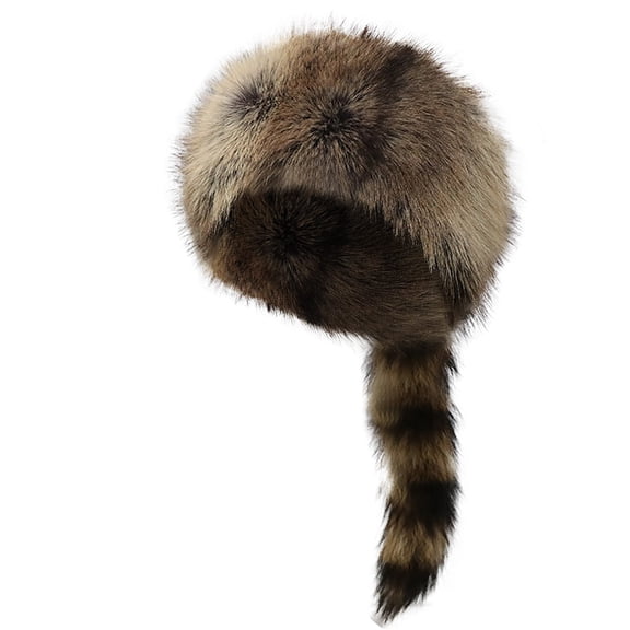 Head Wraps for Women Beanie Hat Faux Coonskin Children Plush Light Brown Raccoon Tail Mens Winter Caps