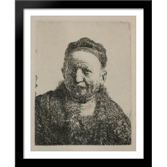 Head and Bust, Full Face 28x34 Large Black Wood Framed Print Art by Rembrandt