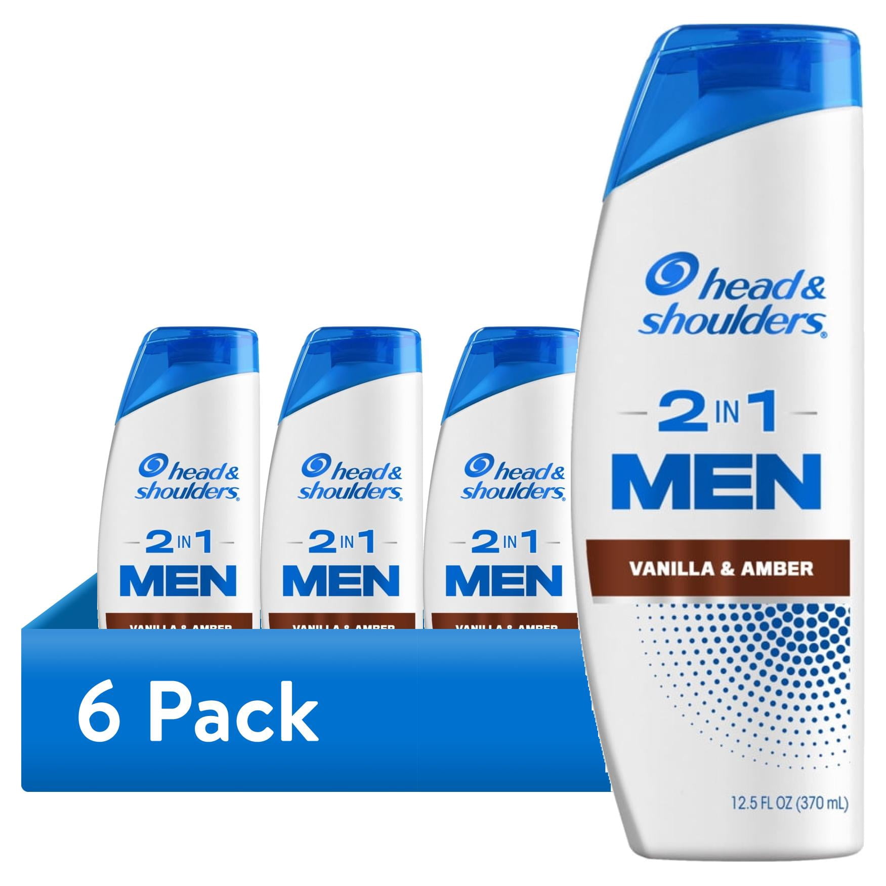(6 pack) Head and Shoulders 2in1 Dandruff Shampoo and Conditioner for Men, Vanilla and Amber, 12.5 fl oz