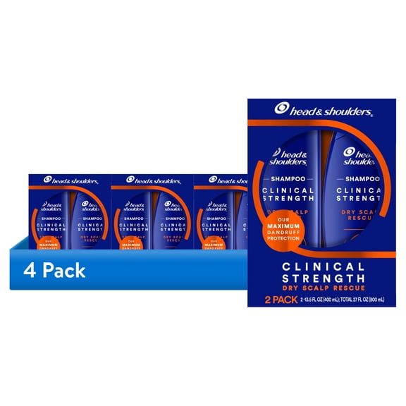 (4 pack) Head and Shoulders Clinical Strength Dandruff Shampoo Twin Pack, Dry Scalp Rescue, 13.5 fl oz