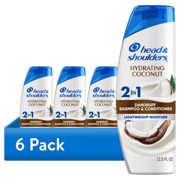 (6 pack) Head and Shoulders Coconut 2 in 1 Dandruff Shampoo and Conditioner, Hydrating, Lightweight Moisture, Color Safe, 12.5 fl oz