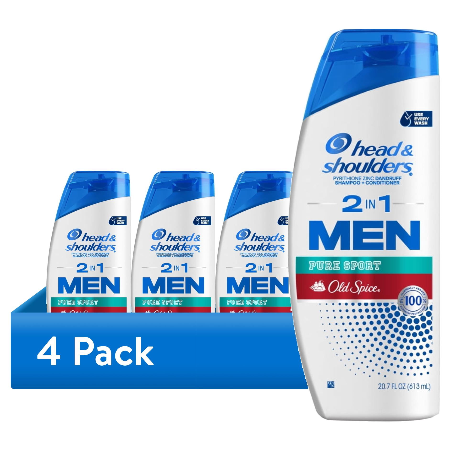 (4 pack) Head and Shoulders Mens 2 in 1 Dandruff Shampoo and Conditioner, Old Spice Pure Sport, 20.7 fl oz