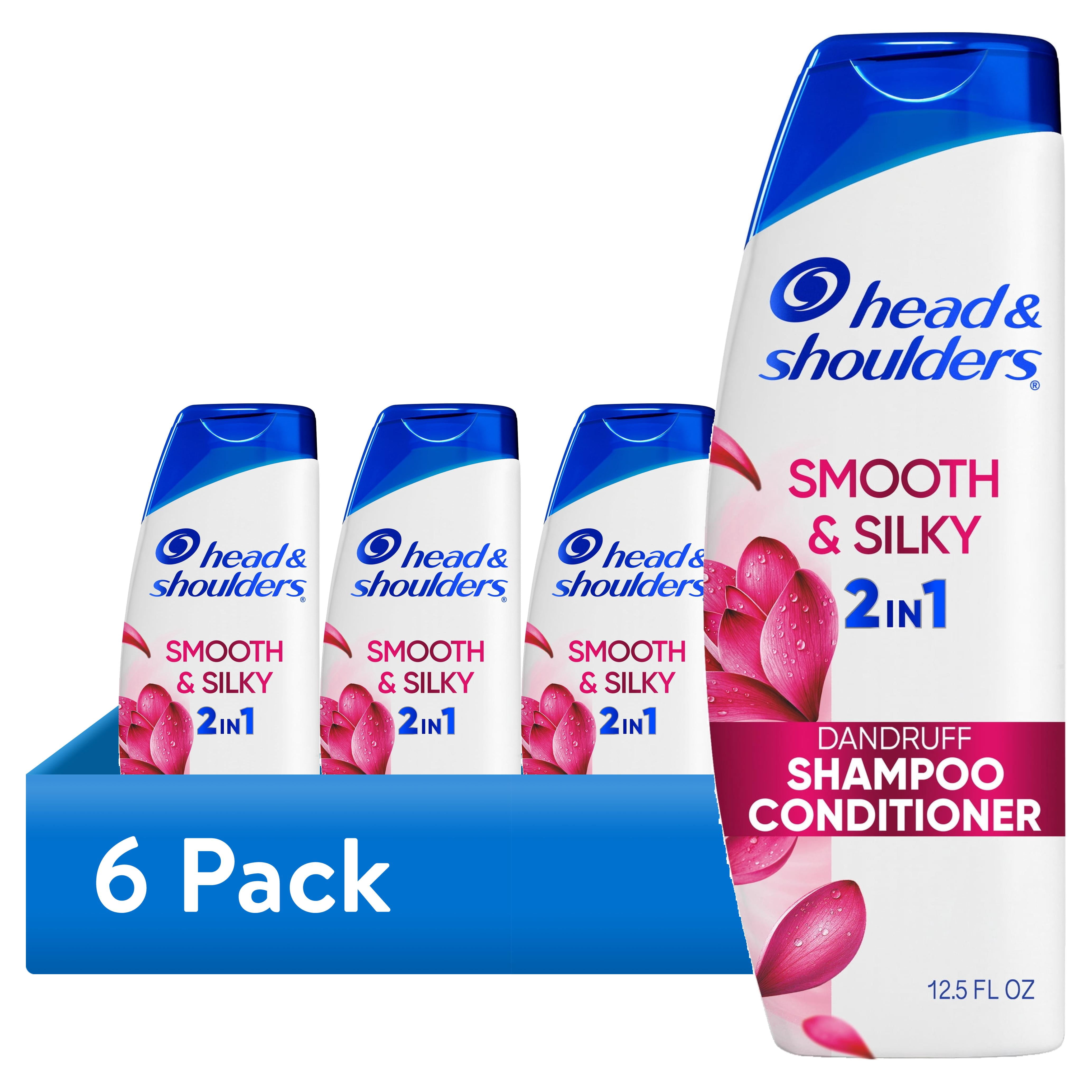 (6 pack) Head and Shoulders Dandruff Smooth & Silky 2 in 1 Shampoo and Conditioner, Fresh Floral Scent, Frizz Control, Color Safe, 12.5 fl oz