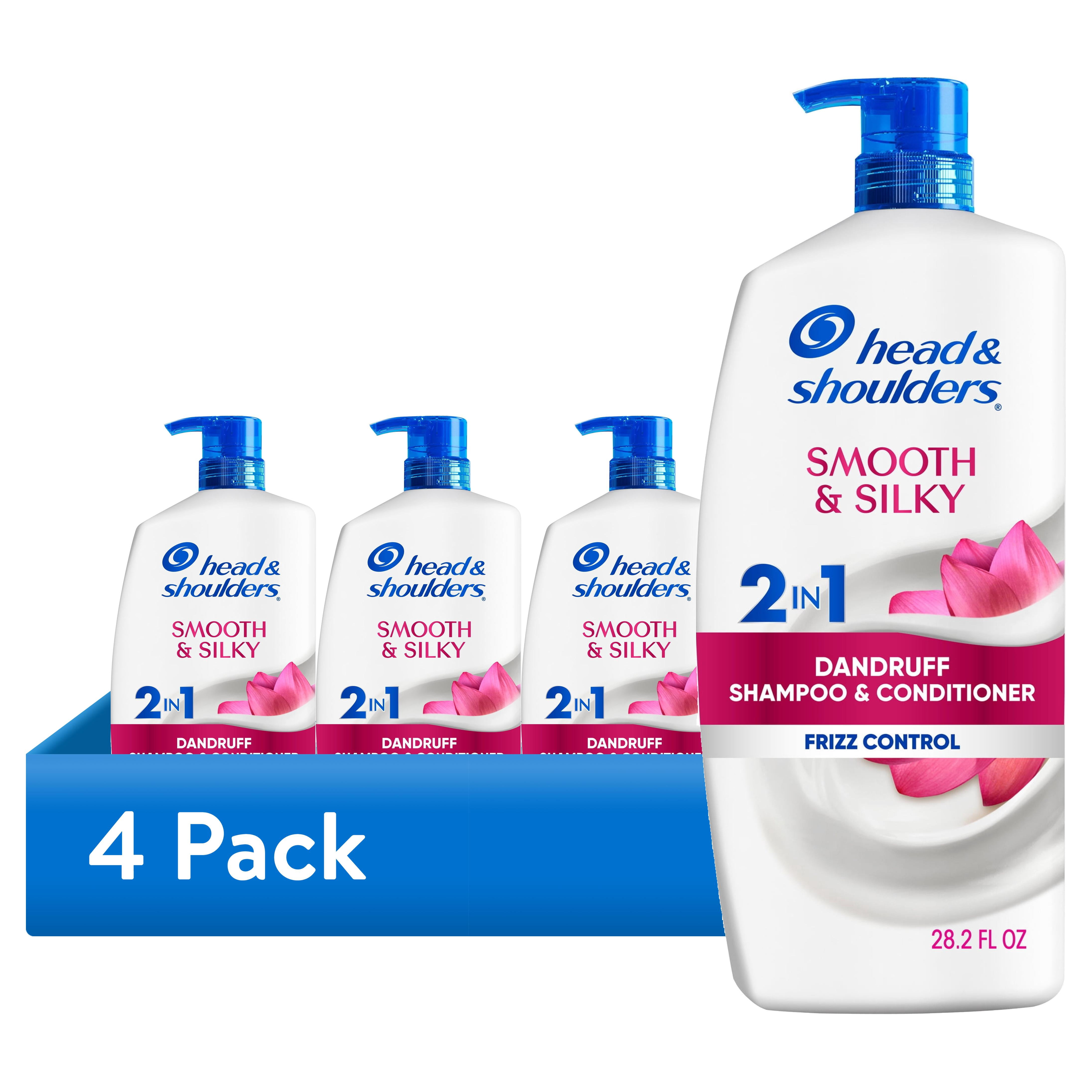 (4 pack) Head and Shoulders Smooth and Silky 2 in 1 Dandruff Shampoo and Conditioner, Frizz Control, Fresh Floral Scent, Color Safe, 28.2 fl oz