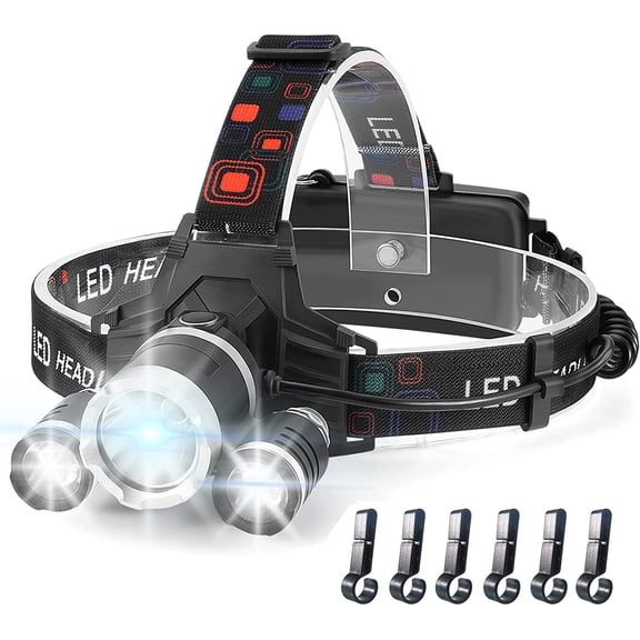 Head lamp, rechargeable headlamp 6000 high lumen super bright LED Head Light, 4 modes IPX5 waterproof head flashlight, 90 ° adjustable for adults outdoor camping running cycling climbing