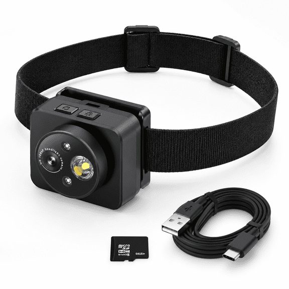 Head-mounted Camera Led Headlamp 1080p Hd Action Wearable Video Recording 64gb Internal Storsuitable For Nighttime Outdoor Activi