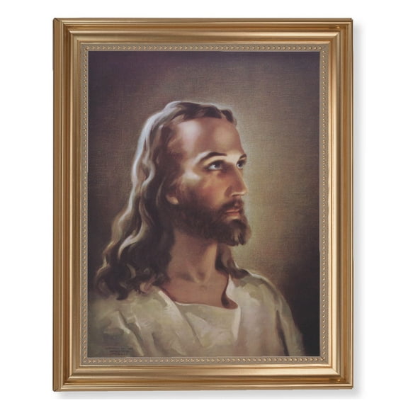 Head of Christ Picture Framed Wall Art Decor Extra Large, Classic Gold-Leaf Fluted Frame with Beaded Lip