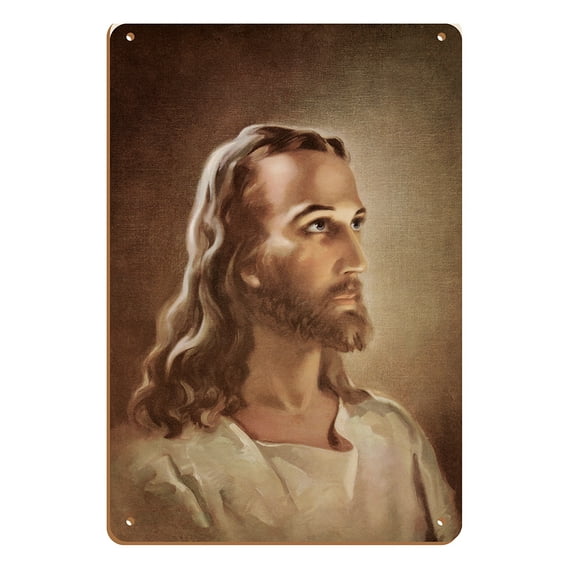 Head of Jesus Christ - Vintage Religious Art by Walter Sallman c.1941 - 8 x 12 inch Vintage Wood Art Sign