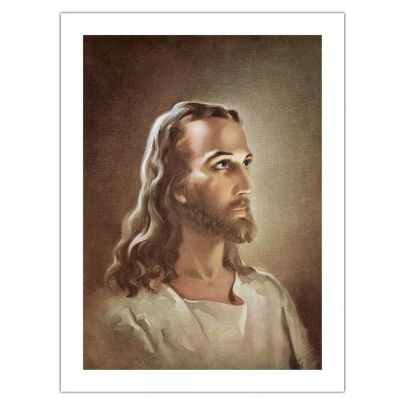 Head of Jesus Christ - Vintage Religious Art by Walter Sallman c.1941 - Fine Art Matte Paper Print (Unframed) 18x24in