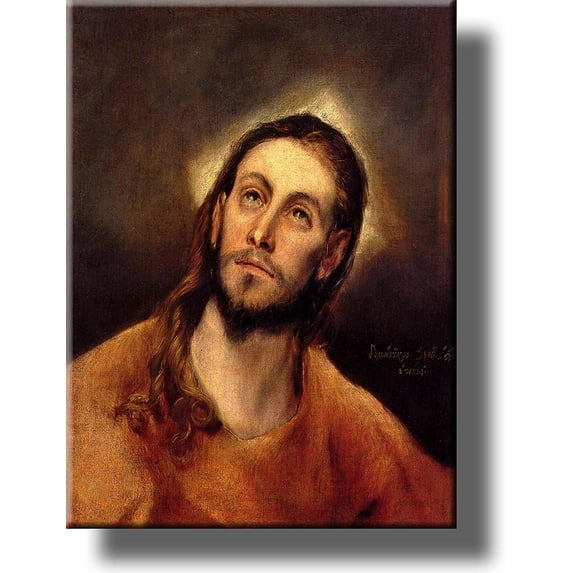 Head of Jesus Christ by El Greco on Stretched Canvas, Wall Art Picture, Ready to Hang!