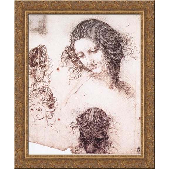 Head of Leda 20x23 Gold Ornate Wood Framed Canvas Art by Da Vinci, Leonardo