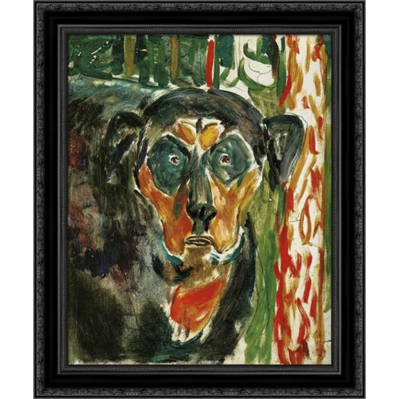 Head of a Dog 20x24 Black Ornate Wood Framed Canvas Art by Munch, Edvard