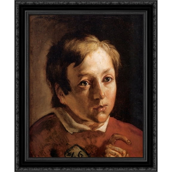 Head of a Page Boy 20x23 Black Ornate Wood Framed Canvas Art by Brown, Ford Madox
