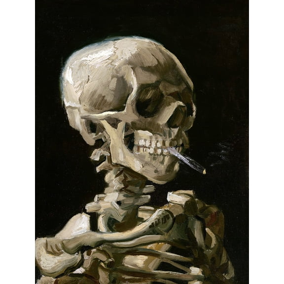 Head of a Skeleton with A Burning Cigarette by Vincent van Gogh - 12" x 18" Art Print Wall Decor