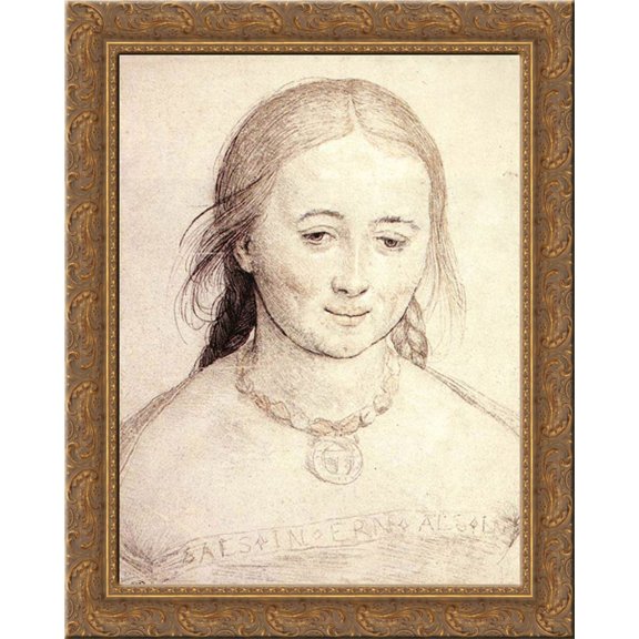Head of a Woman 20x23 Gold Ornate Wood Framed Canvas Art by Holbein, Hans (Younger)