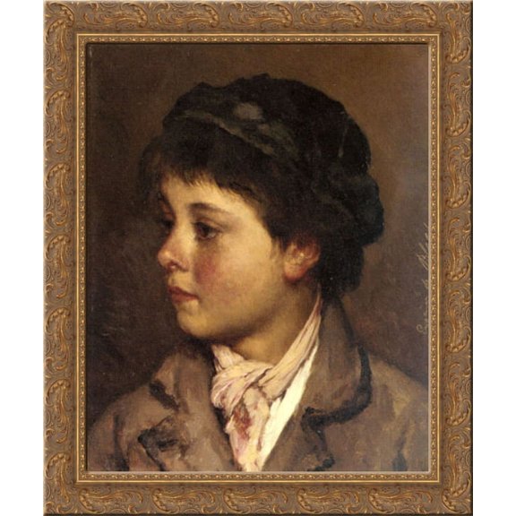 Head of a Young Boy 20x23 Gold Ornate Wood Framed Canvas Art by Blaas, Eugene de