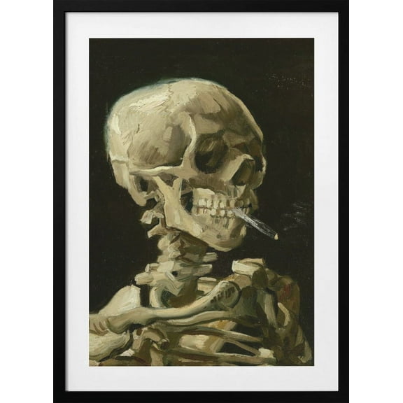 Head of a skeleton with a burning cigarette Framed Art Modern Wall Decor