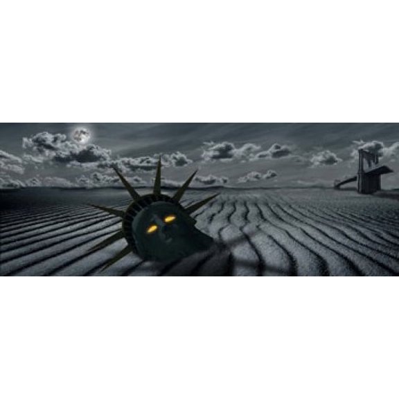 Head of a statue with a broken bridge in the background on a dry river Canvas Art - Panoramic Images (15 x 6)