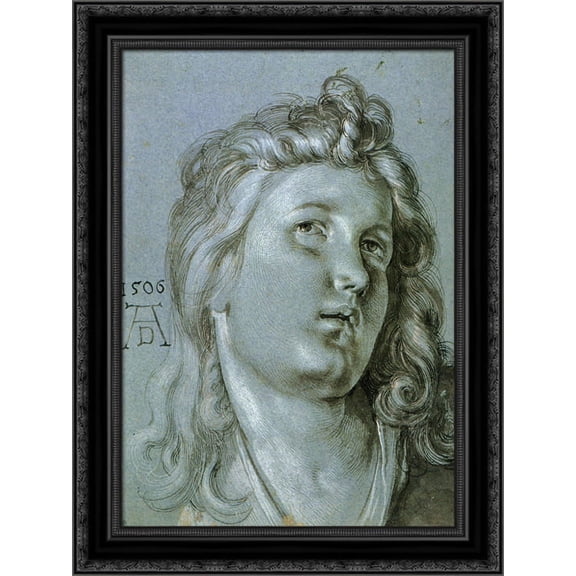 Head of an Angel 20x24 Black Ornate Wood Framed Canvas Art by Durer, Albrecht
