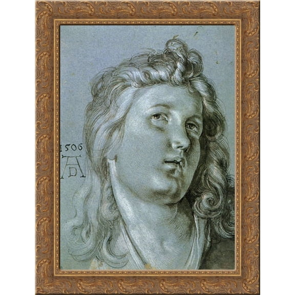 Head of an Angel 20x24 Gold Ornate Wood Framed Canvas Art by Durer, Albrecht