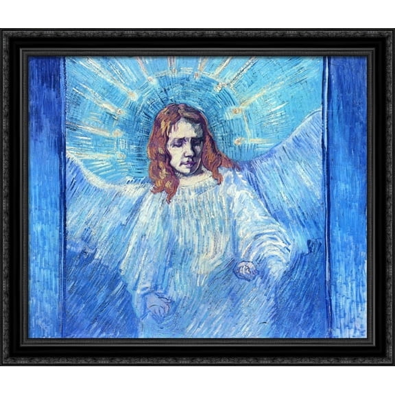 Head of an Angel, after Rembrandt 32x28 Large Black Ornate Wood Framed Canvas Art by Vincent van Gogh